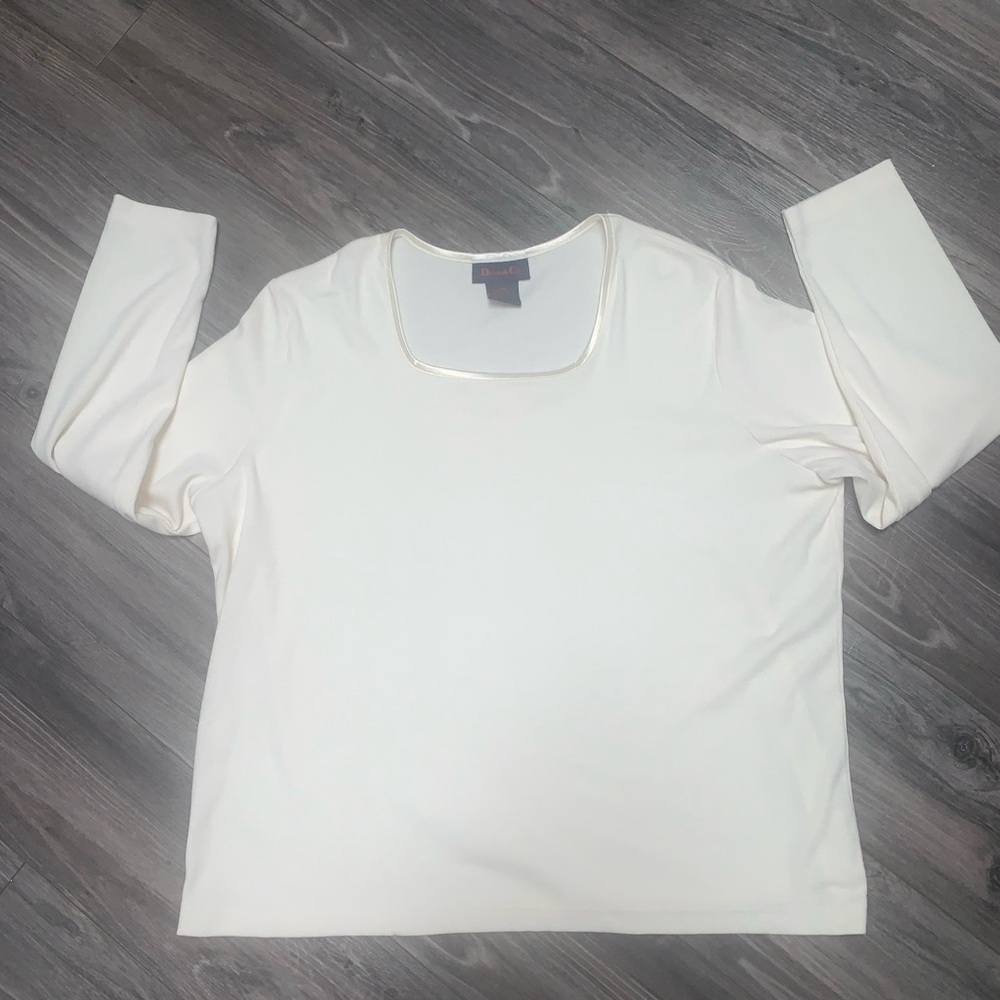 Denim&Co square‎ popover neckline long sleeve pullover top shirt. Size 2X
